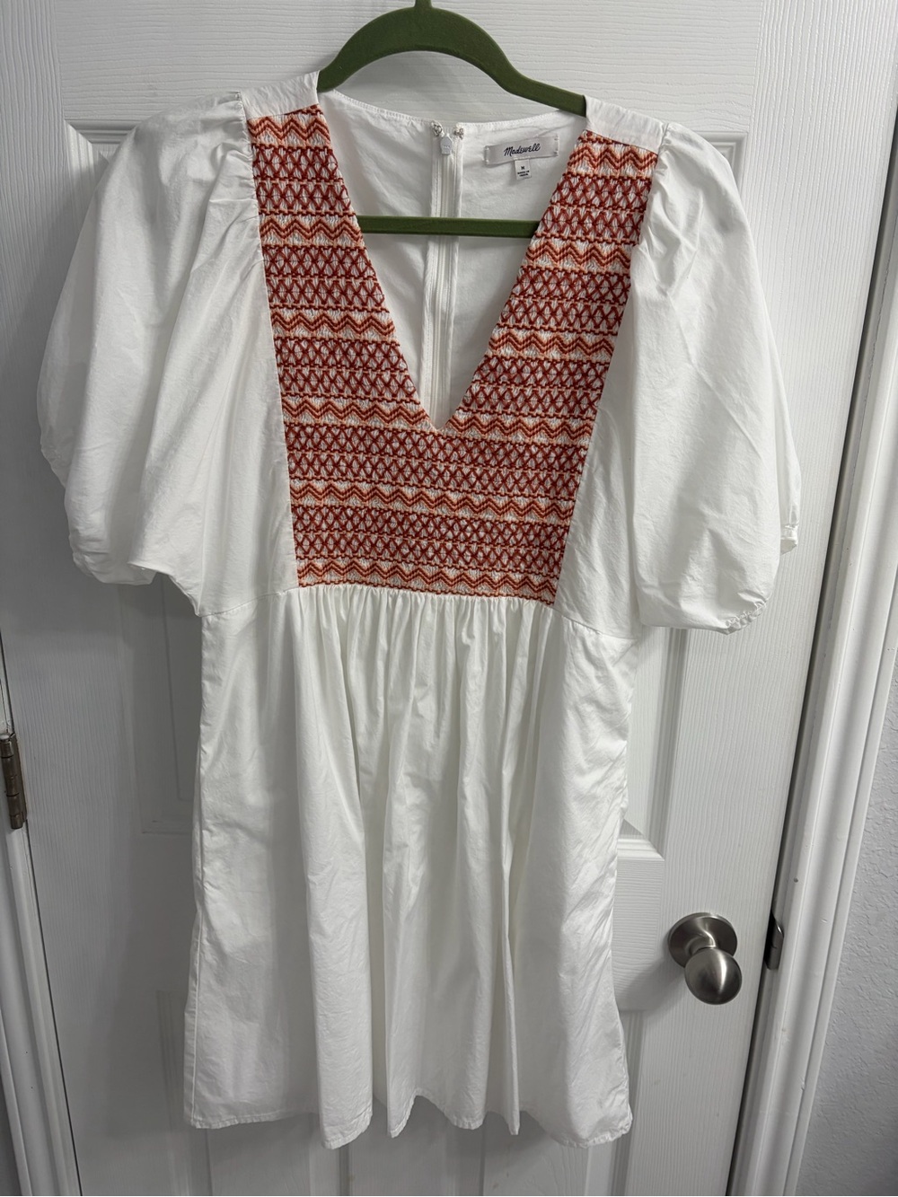 Madewell White Mini Dress with Red Embroidered V-Neck